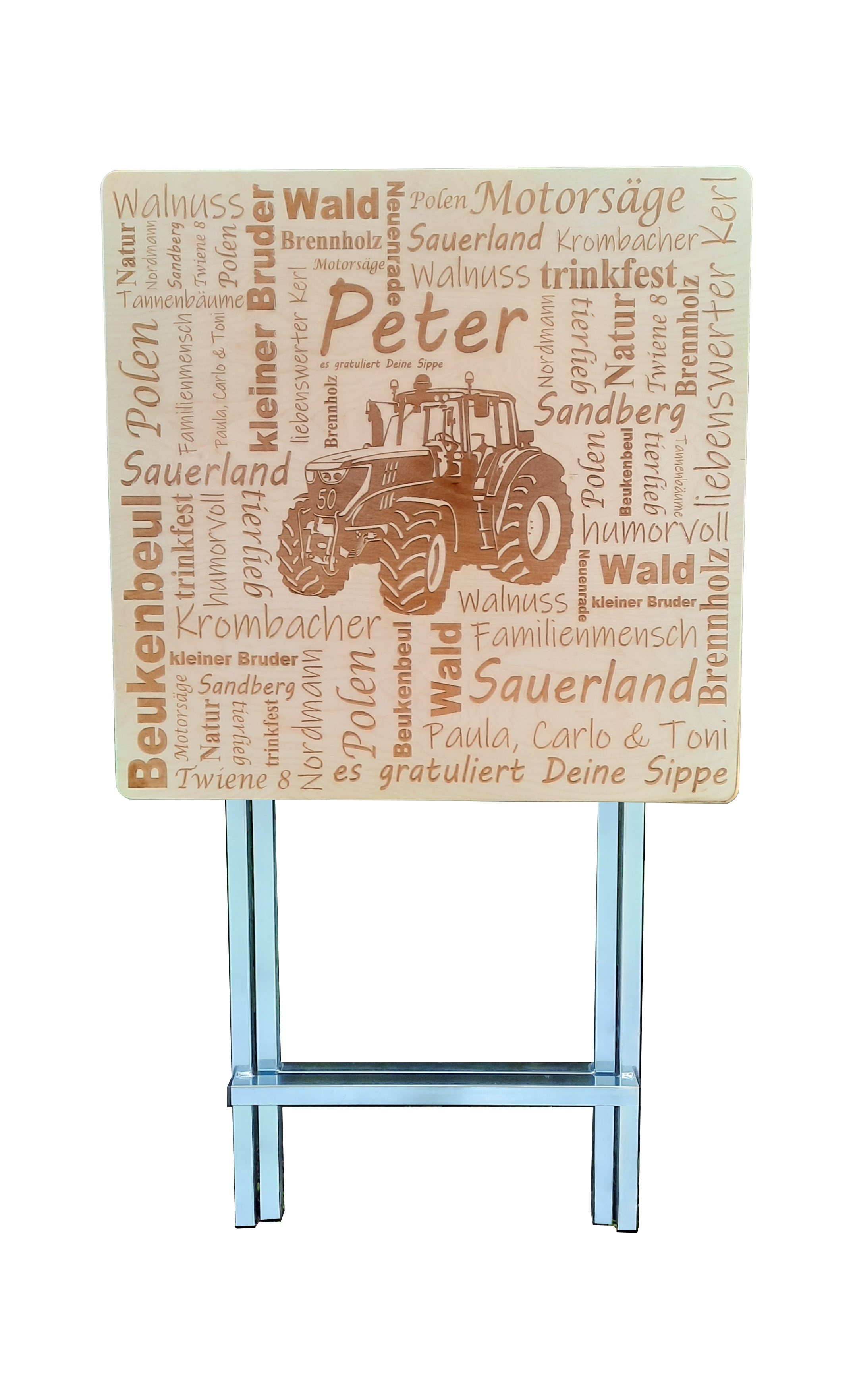 Stehtisch Eckig 70 x 70 cm Tischplatte aus Birkenholz individuell gestaltbar