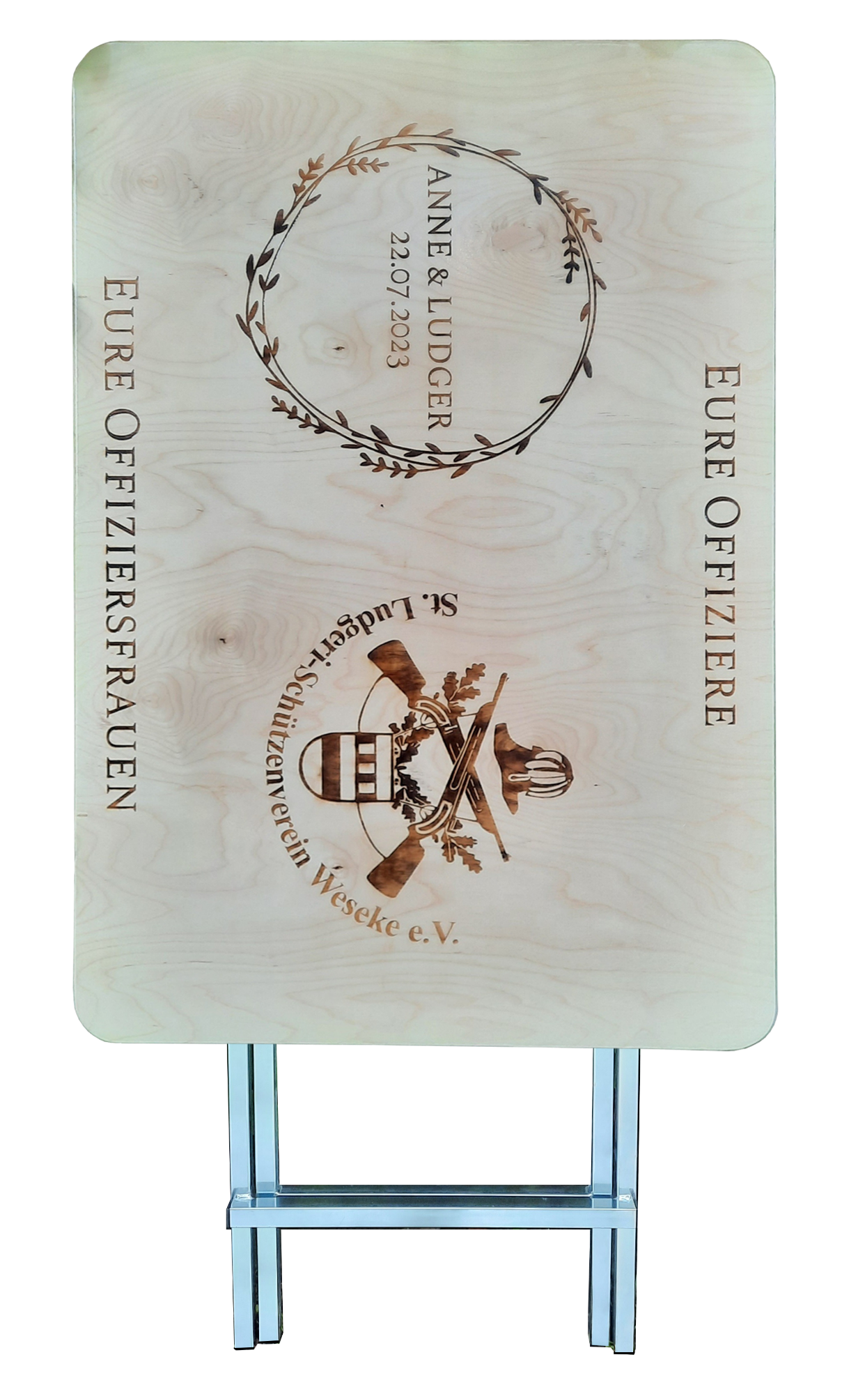 Stehtisch XXL 1,20 m x 80 cm Tischplatte aus Birkenholz individuell gestaltbar