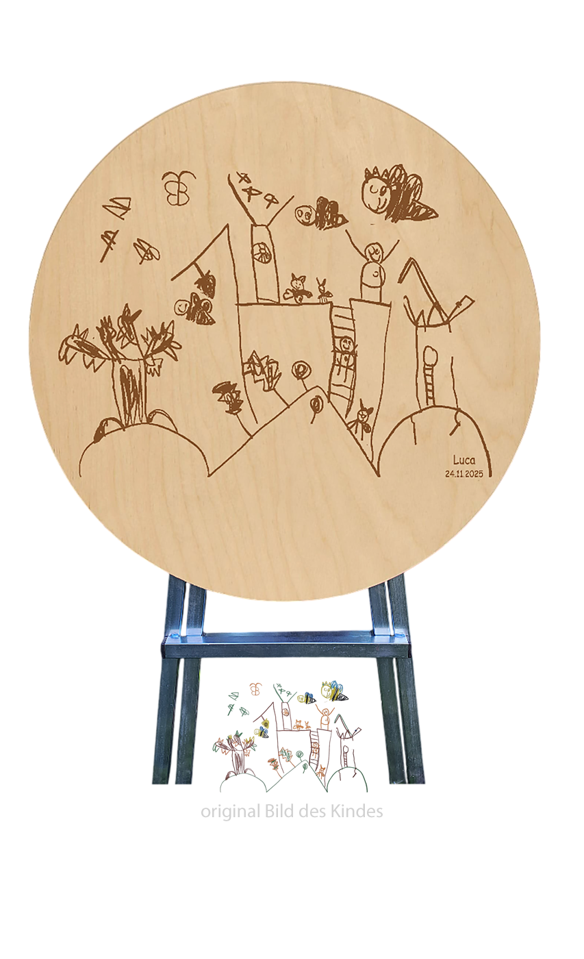 Kinder Stehtisch Ø 70 cm Tischplatte aus Birkenholz individuell gestaltbar