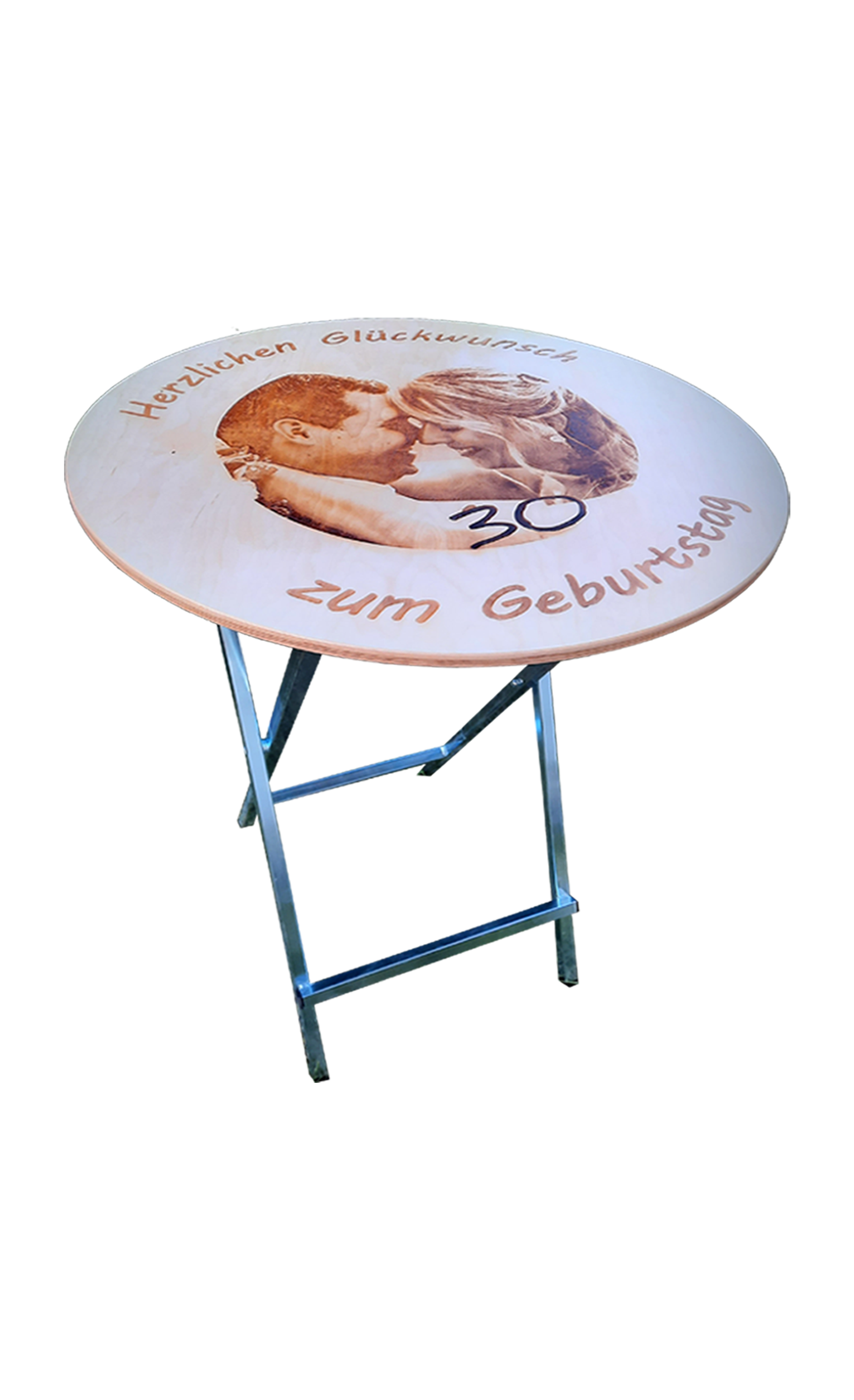 Premium Version Stehtisch Ø 80 cm Tischplatte aus Buchenholz individuell gestaltbar