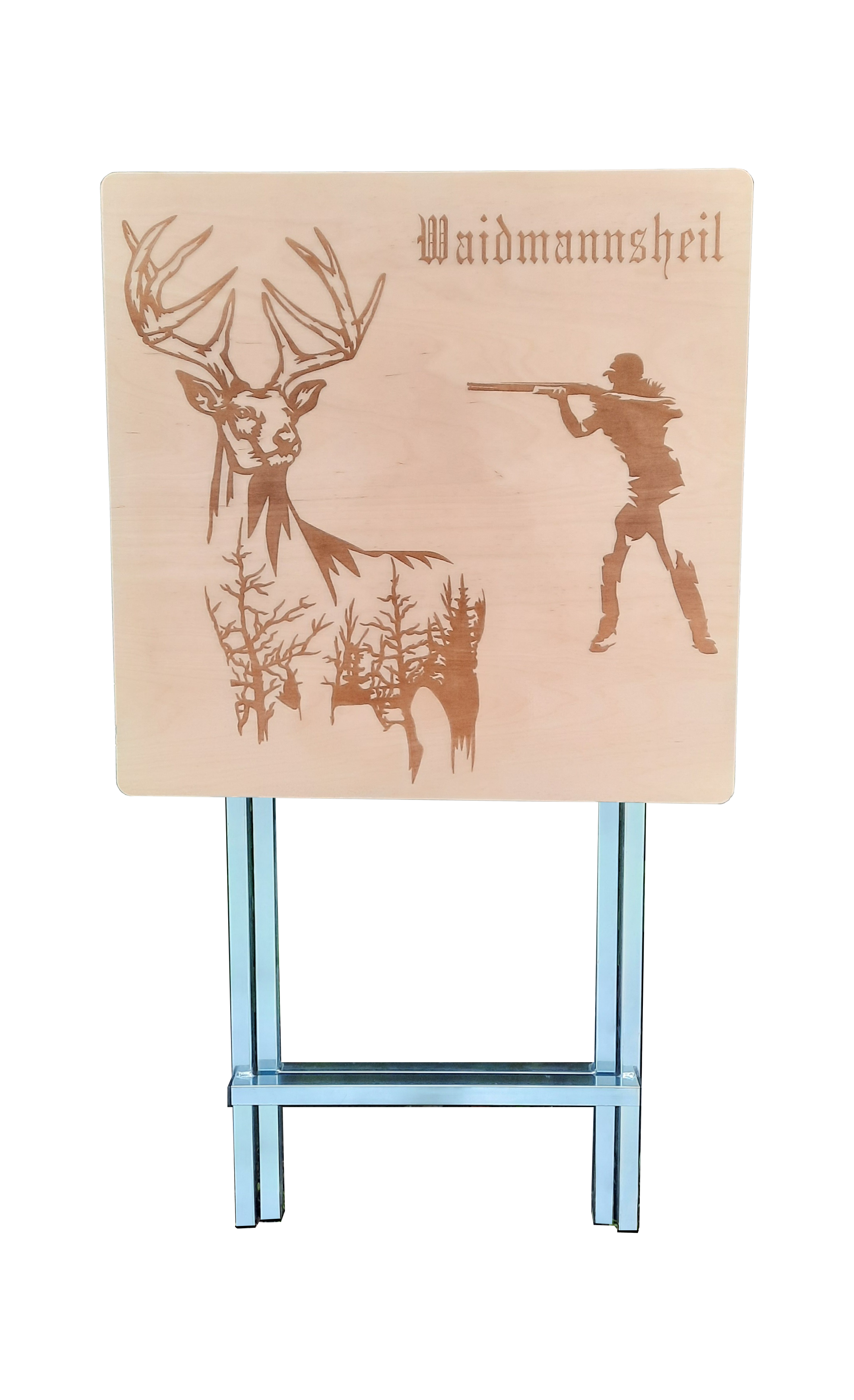 Stehtisch Eckig 70 x 70 cm Tischplatte aus Birkenholz individuell gestaltbar