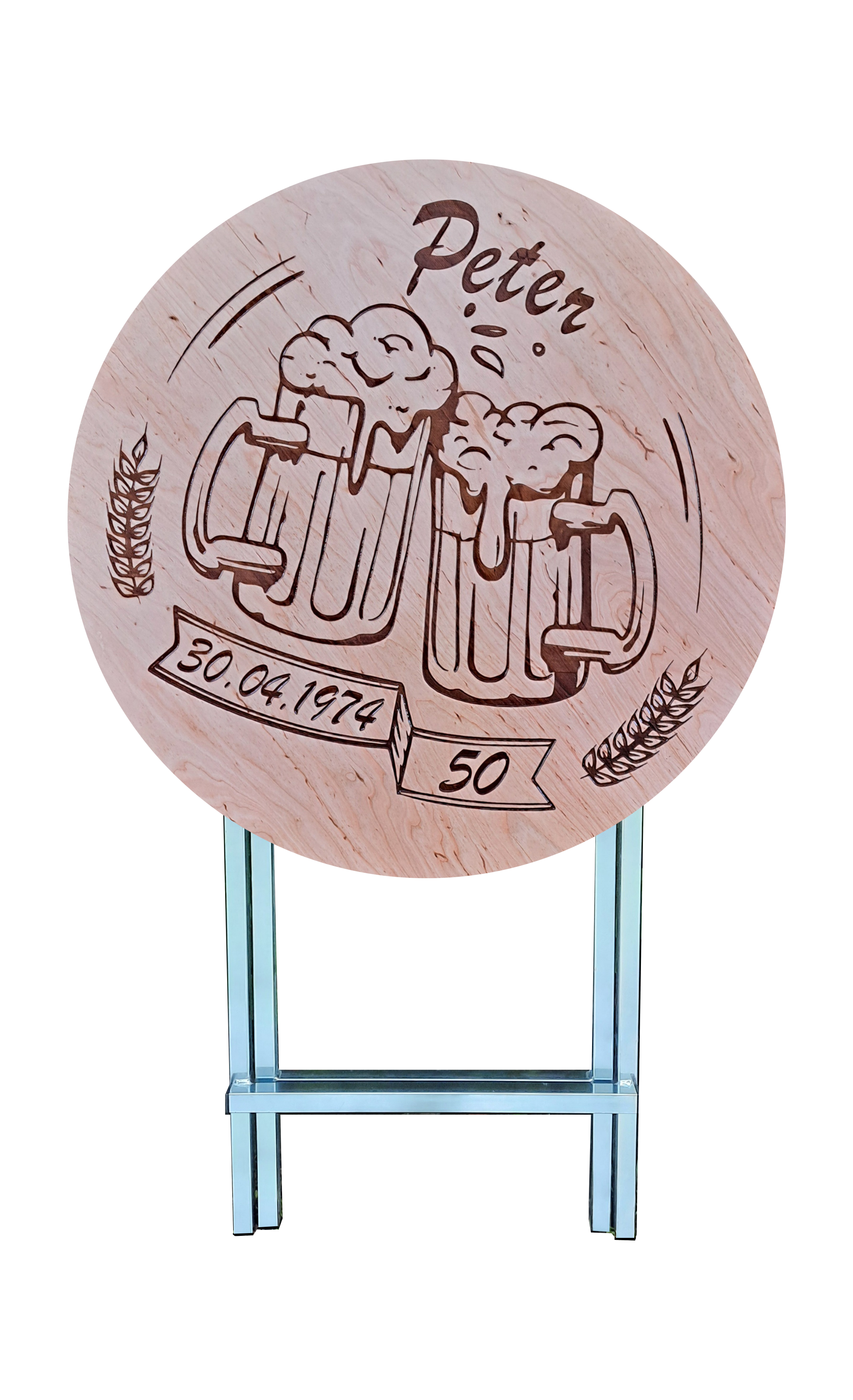 Stehtisch Ø 70 cm Tischplatte aus Birkenholz individuell gestaltbar