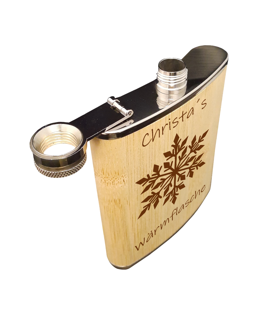 Bambusholz ummantelter Flachmann aus Edelstahl 200 ml individuell gestaltbar