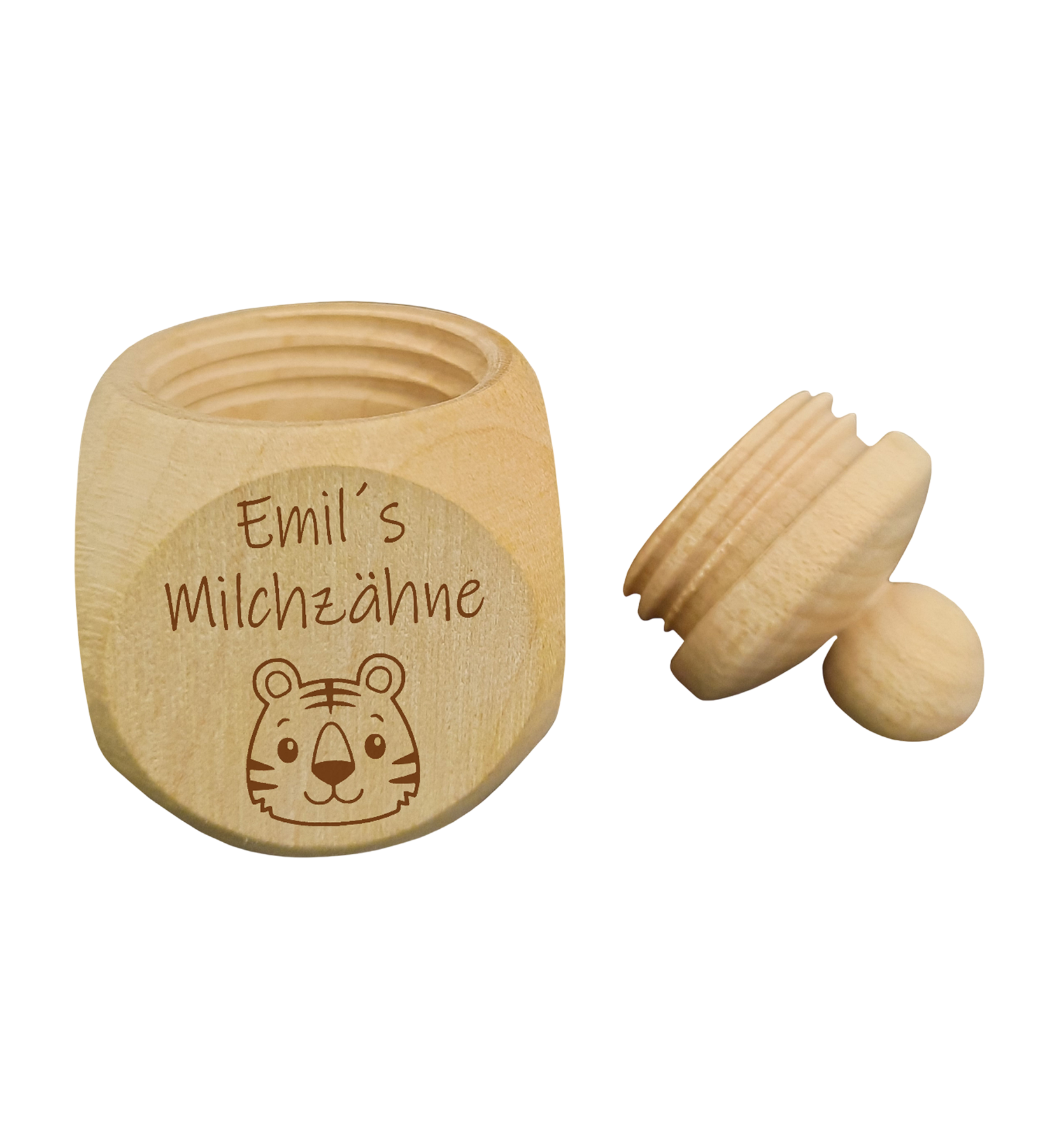 Milchzahndose aus Naturholz individuell gestaltbar