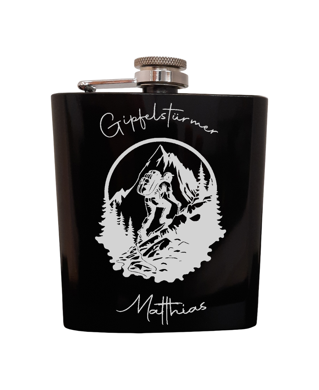 Flachmann aus Edelstahl schwarz glänzend 200 ml individuell gestaltbar