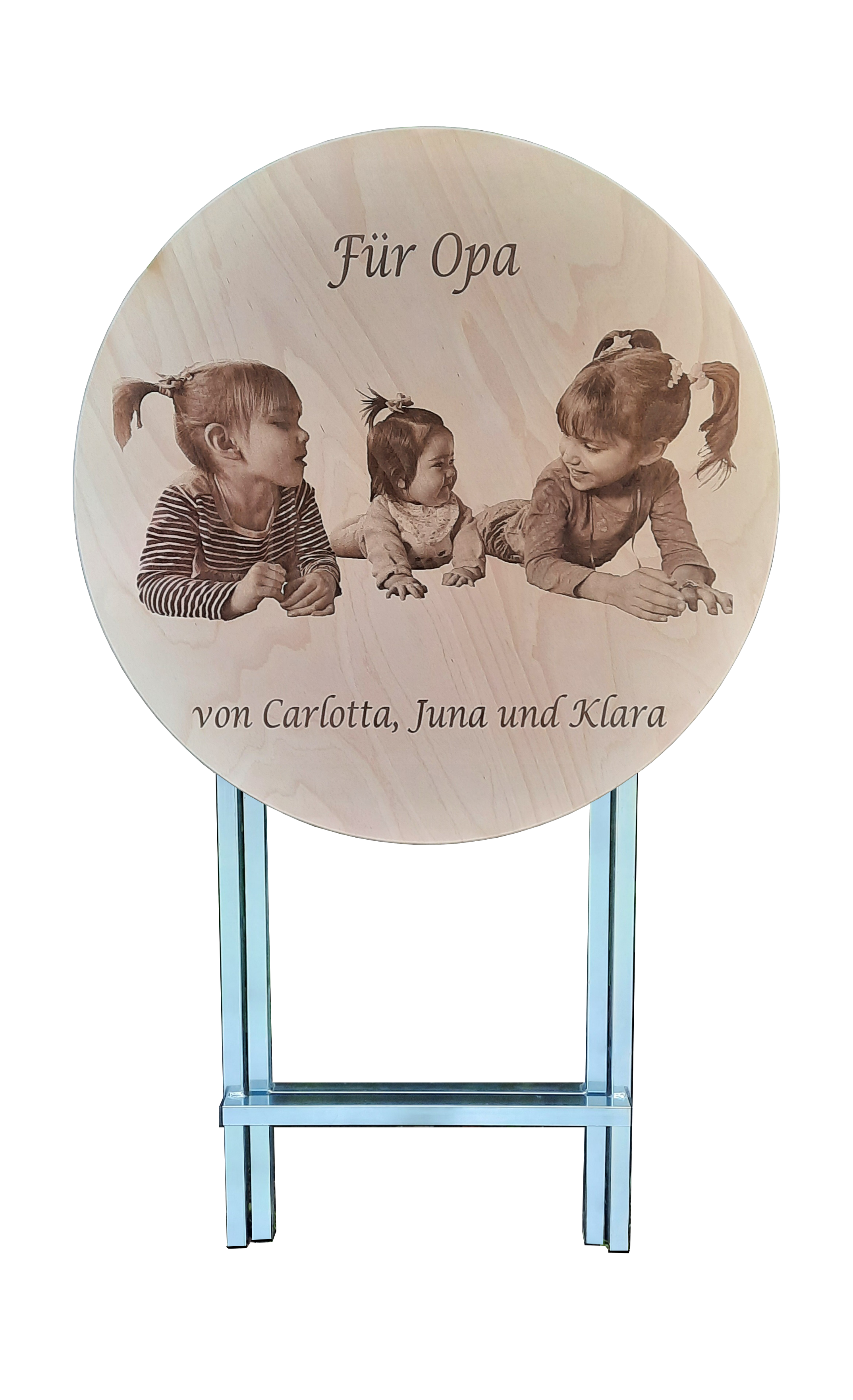 Premium Version Stehtisch Ø 80 cm Tischplatte aus Buchenholz individuell gestaltbar