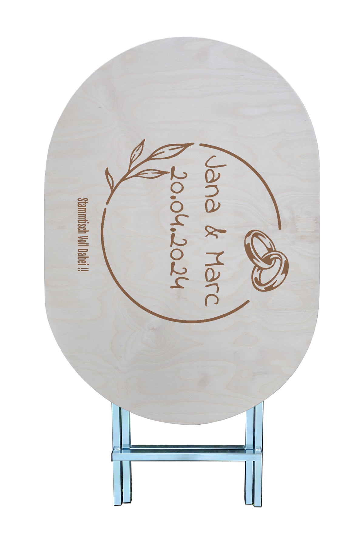Stehtisch XXL Oval 1,20 m x 80 cm Tischplatte aus Birkenholz individuell gestaltbar