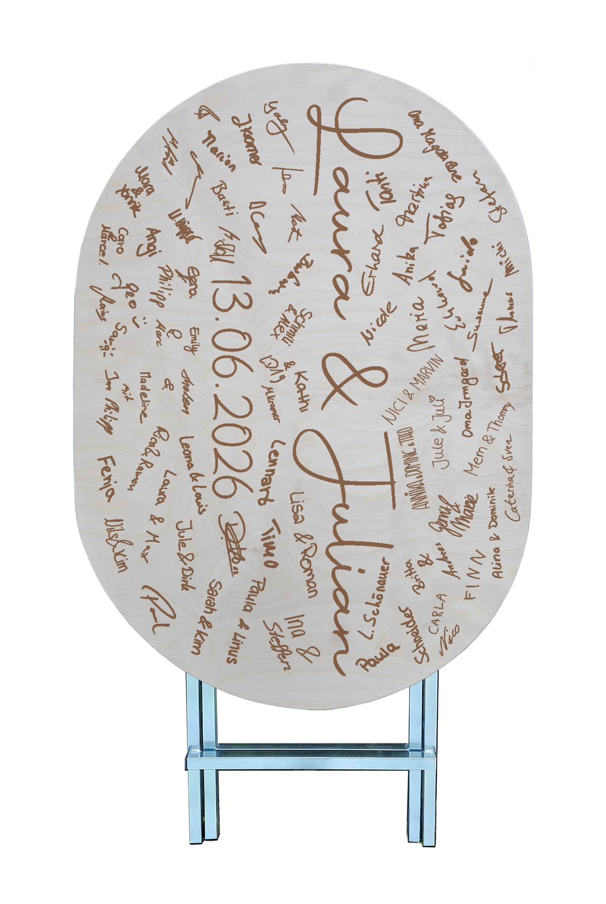 Stehtisch XXL Oval 1,20 m x 80 cm Tischplatte aus Birkenholz individuell gestaltbar
