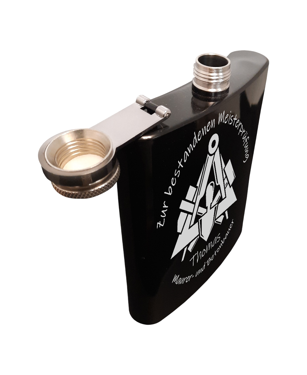 Flachmann aus Edelstahl schwarz glänzend 200 ml individuell gestaltbar